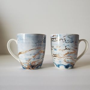 American Atelier Marble Porcelain Mugs, Pair